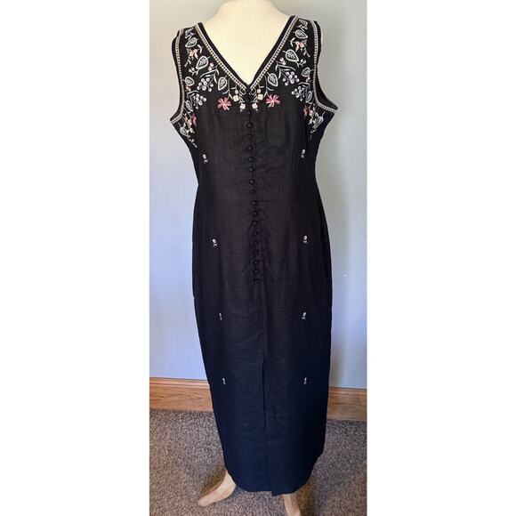 Ultra Dress New York Dress Size 10 Black Linen Blend Embroidered Button Back - Picture 5 of 15
